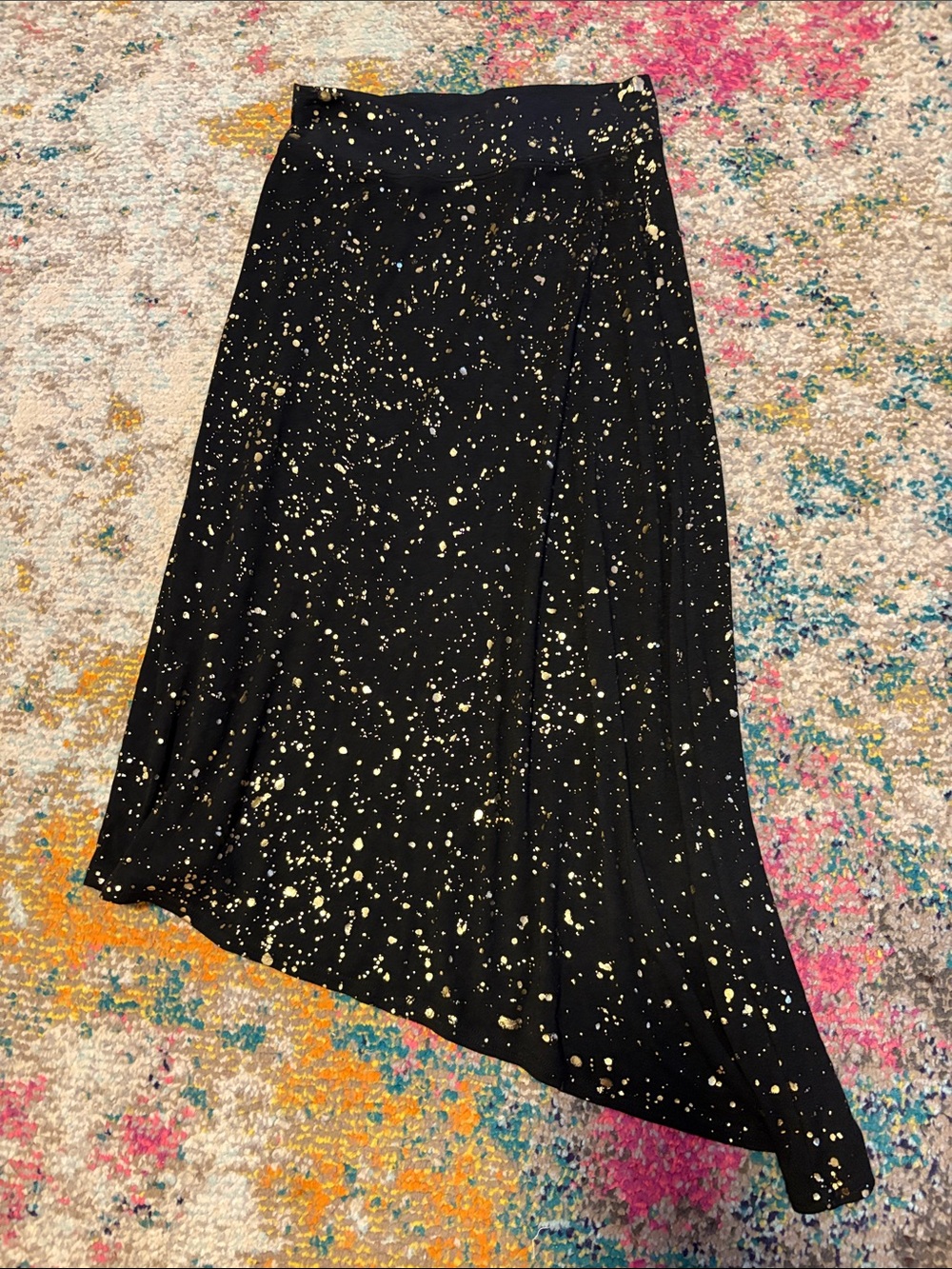 Hard Tail Black Asymmetrical Skirt with Gold Splatter